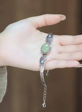 复古镂空蛋面手镯女新中式国风仿和田玉开口手环年轻款送妈妈手链