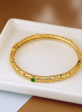 古法金花丝镂空祥云如意手镯女款古风镯子高级感中国风复古手环