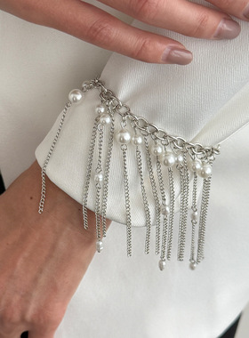 欧美精品饰品 时尚气质ins长链条流苏手链 通勤百搭珍珠串珠手饰