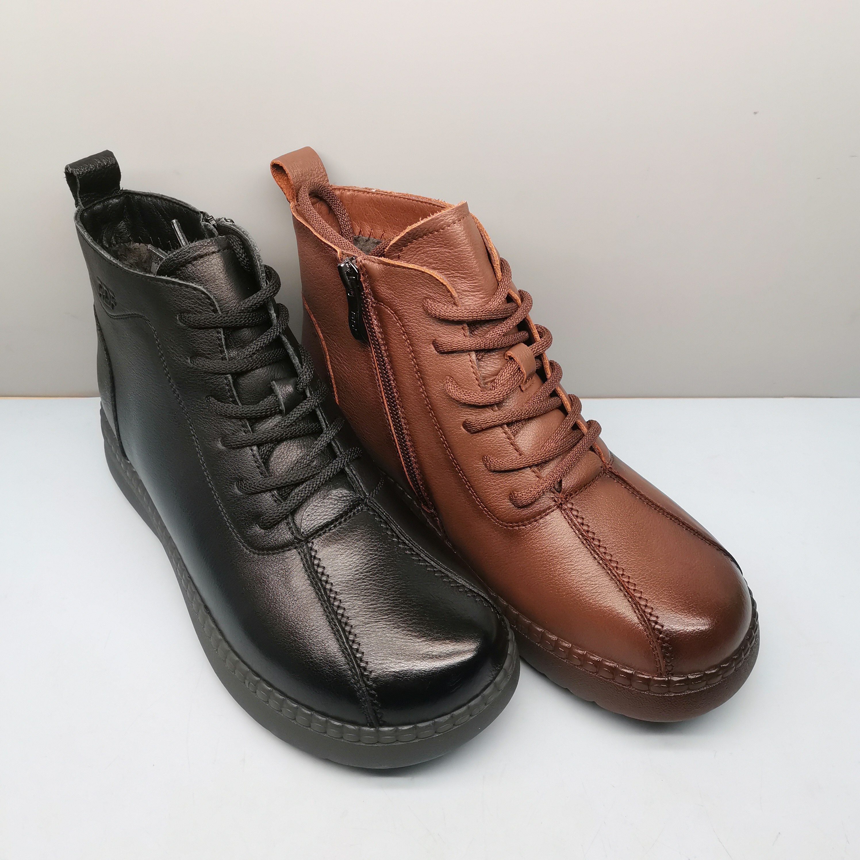 红蜻蜓短筒靴女秋冬款CD68976021C时尚休闲真皮妈妈鞋CD68976022C - 图1