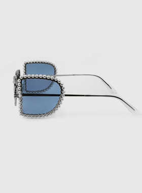 【七夕礼物】JINNNN BAMBI 多边形双镜片装饰珍珠太阳镜墨镜