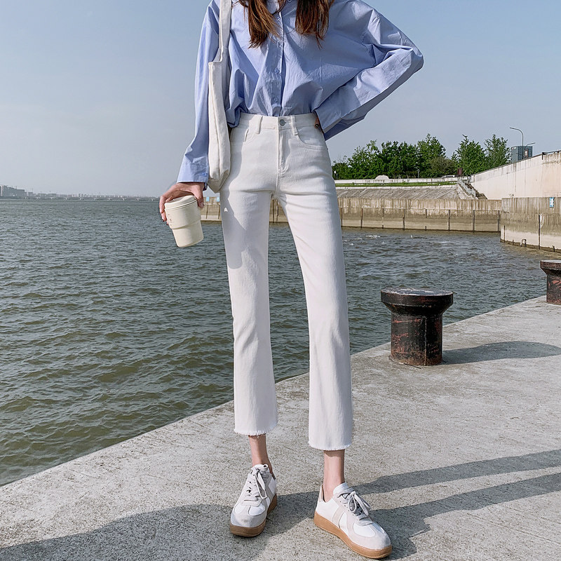 白色直筒夏季韩版八分小个子牛仔裤 鑫豪霸牛仔裤