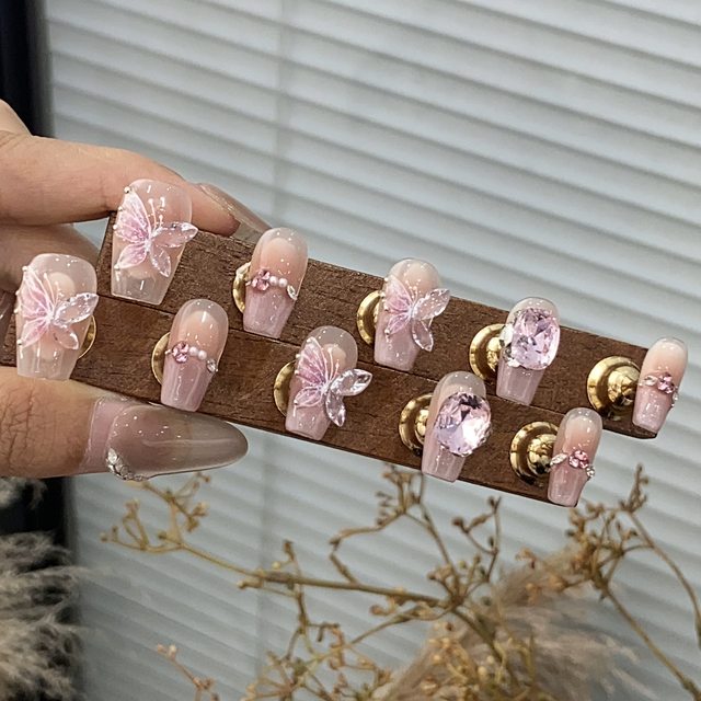 Pure hand-wearing armor pure desire relief three-dimensional broken diamond butterfly cat eye butterfly puff removable wear nail art