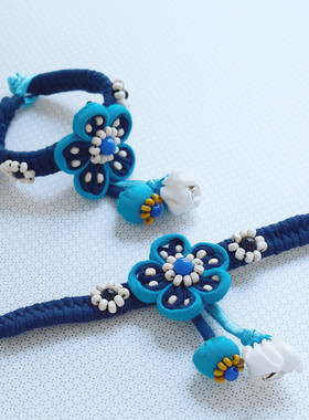 云南大理古城手工扎染布艺手链民族风旅拍手饰蓝白清新手作饰品