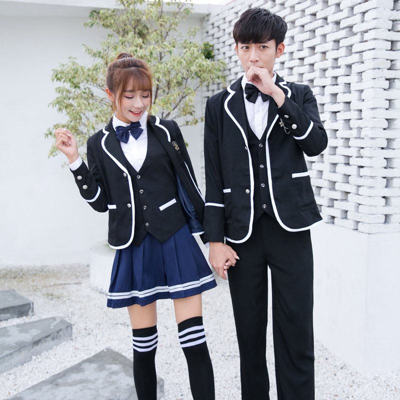 英伦风学院风学生校服套装韩国中学jk制服女子中学生高中班服套装 韩万妮旗舰店