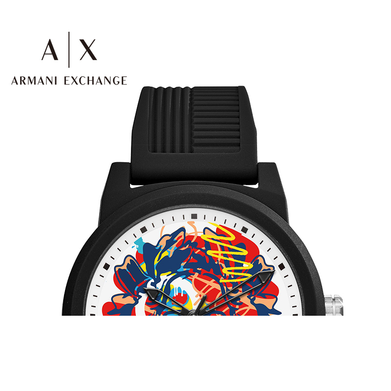 Armani Exchange 阿玛尼黑色时尚潮流涂鸦防水男士石英手表AX1447