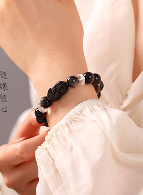 貔貅纳福丨10mm银曜石手串冰曜配饰diy款手链饰品文玩金曜石貔貅