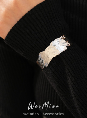欧美跨境褶皱不规则开口手镯冷淡风个性小众手环时尚百搭手饰