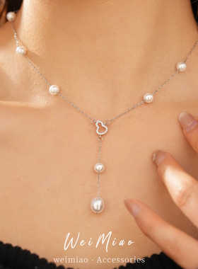 锆石镂空葫芦圆形串珠珍珠项链简约百搭气质锁骨链感轻奢项饰