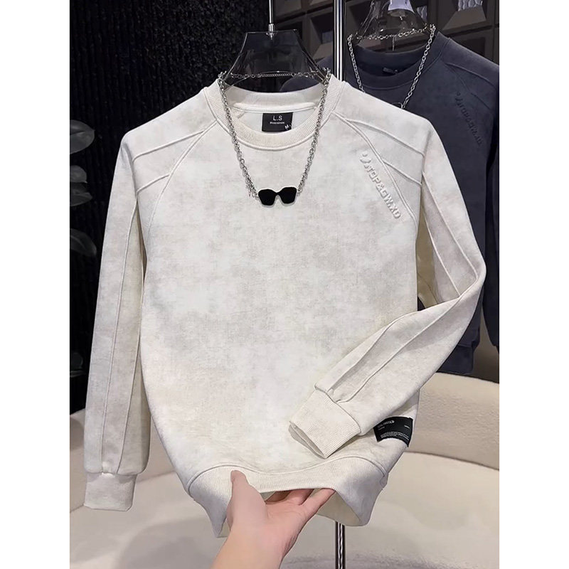 加绒高级感扎染网红钢印卫衣2025爆款男士圆领长袖百搭休闲打底衫,淘宝优惠券,粉丝福利购,淘宝优惠卷