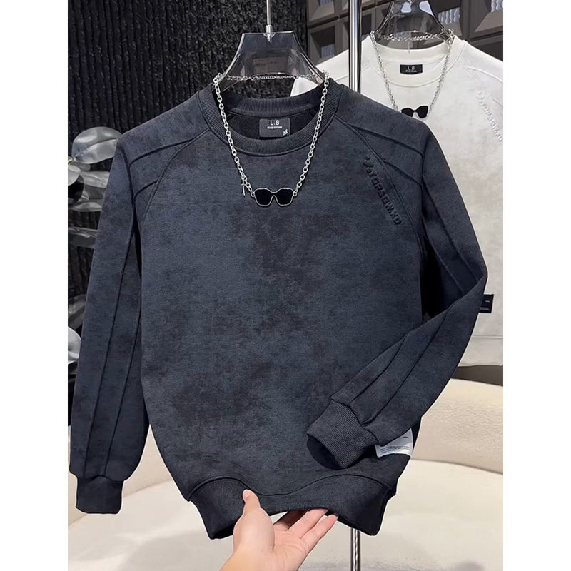 加绒高级感扎染网红钢印卫衣2025爆款男士圆领长袖百搭休闲打底衫,淘宝优惠券,粉丝福利购,淘宝优惠卷