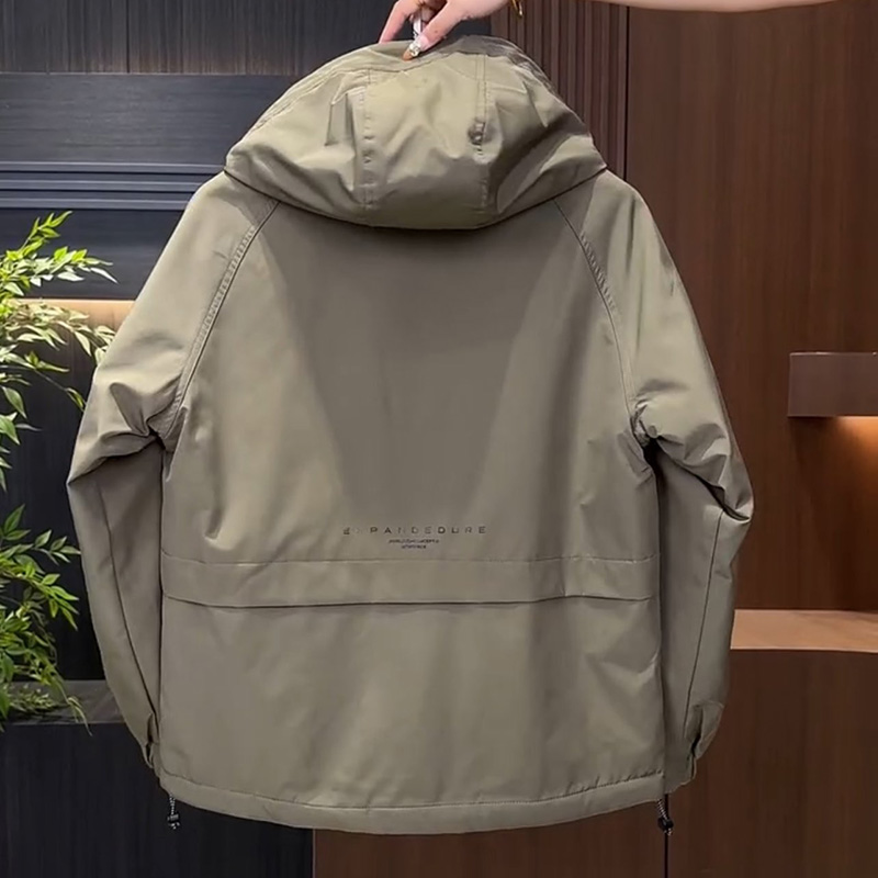 工装拼接男士连帽高品质加棉外套时尚百搭休闲保暖棉服潮流夹克 - 图3