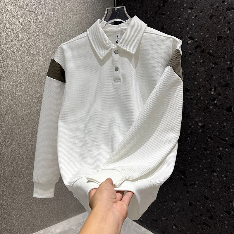 2025新款男士秋冬时尚打底潮牌Polo衫长袖T恤衫男生高街拼色卫衣 - 图0