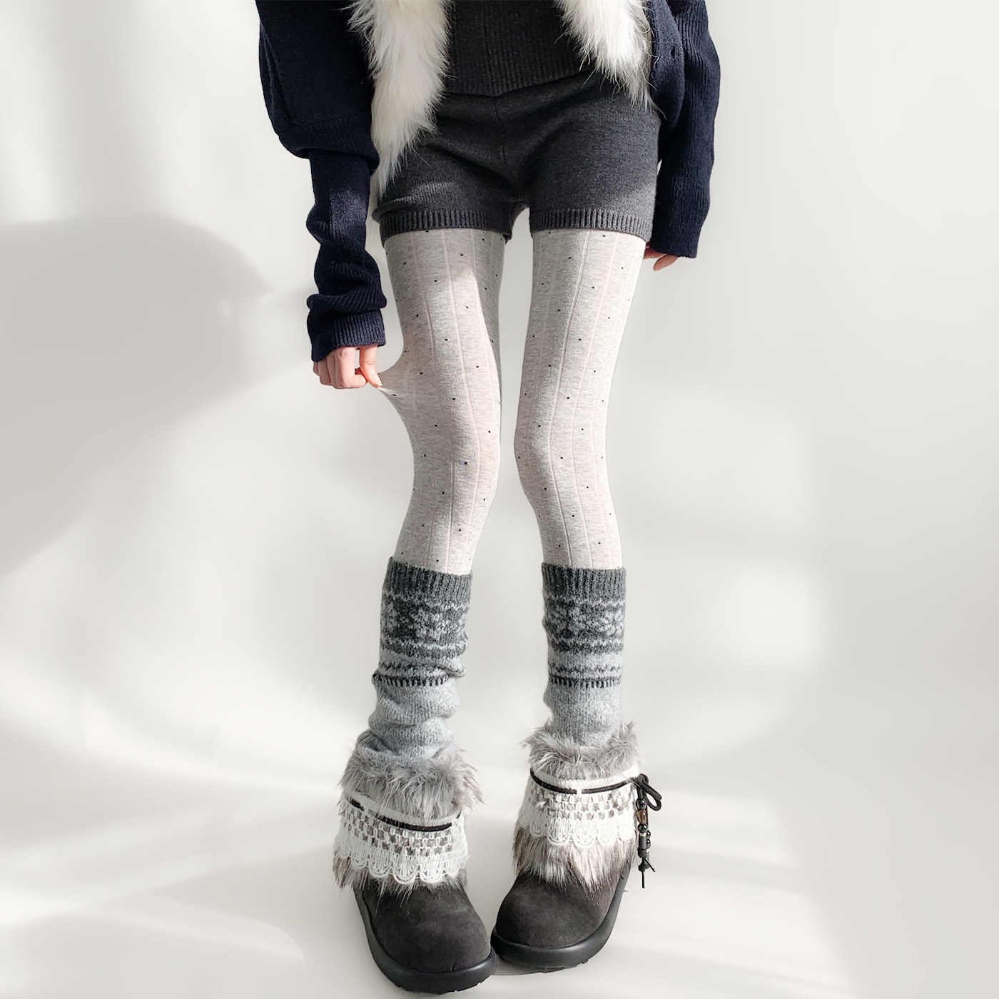 夜间教习室灰色连裤袜女秋冬格雷系复古波点显瘦竖条纹外穿打底裤,淘宝优惠券,粉丝福利购,淘宝优惠卷