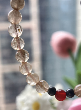 天然水晶手串金发晶手串阳光下的洒金色手串， 珠子大小7.3mm