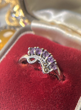 伦敦买回，925银镶紫水晶戒指，上手精致漂亮，圈口13