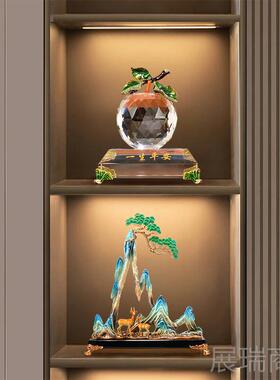 高档珐琅彩合金艺玄术品青摆件山有鹿新中式家居客厅酒柜关意装饰