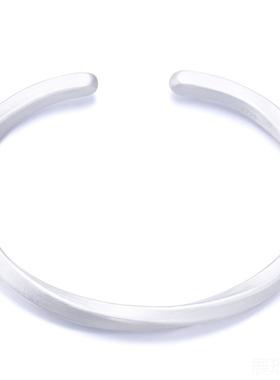 高档银手镯子男礼女99纯莫9比乌斯古法白银手环情侣开口刻字情人