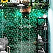 Light Lavish Fish Bone Mosaic Ink Green Tile Makeup Room Bathroom Kitchen Wall Brick Background Wall Ice Cracked Handmade Brick