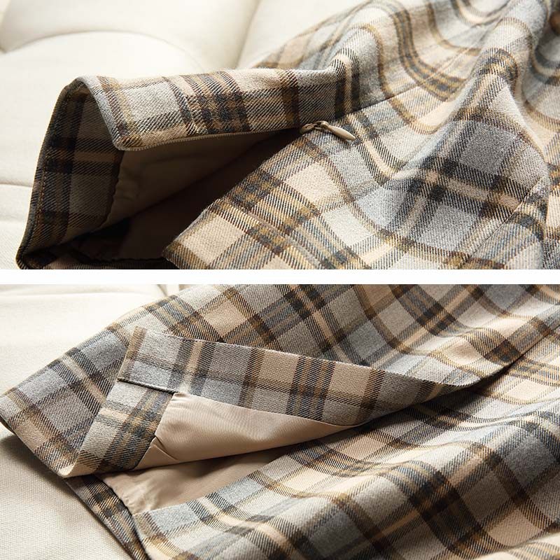 奶茶格子裙秋季中长款2020新款长裙 亦芷半身裙