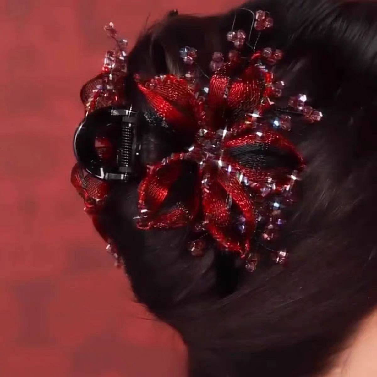 韩国高档手工铜丝编织花朵抓夹轻奢水晶后脑勺优雅盘发大号鲨鱼夹,淘宝优惠券,粉丝福利购,淘宝优惠卷