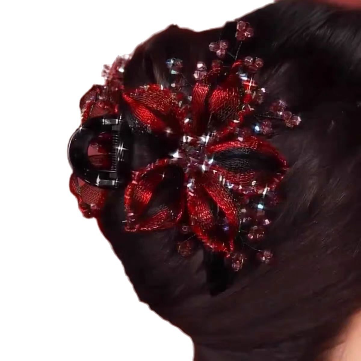 韩国高档手工铜丝编织花朵抓夹轻奢水晶后脑勺优雅盘发大号鲨鱼夹,淘宝优惠券,粉丝福利购,淘宝优惠卷