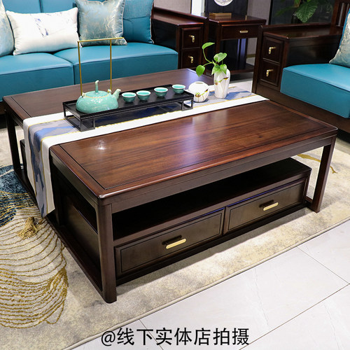 新中式正方形全实木大茶几大户型客厅乌金檀木茶几电视柜组合家具 - 图0