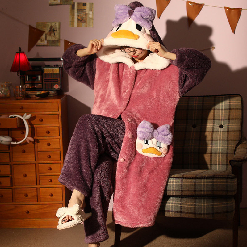 秋冬季长款珊瑚绒加绒可爱睡袍 淘之约睡袍/浴袍