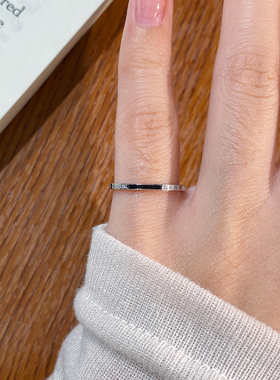 窄版黑线六钻戒指尾戒18k