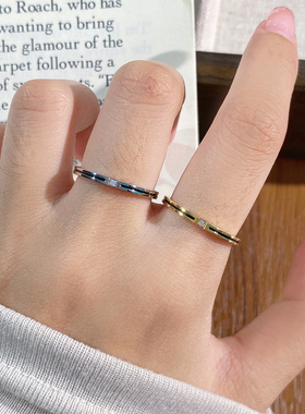 单钻细黑线戒指叠戴尾戒女