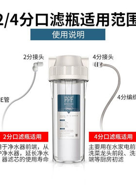 钻芯净水器过滤器前置过滤器铜口透明滤瓶滤壳PP棉前置过滤筒净水
