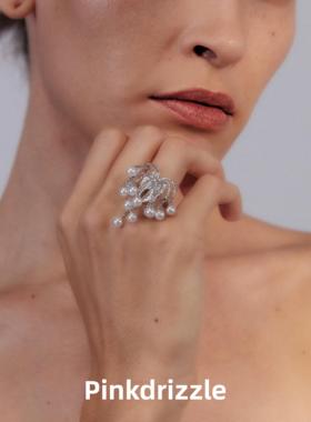 pinkdrizzle水中花火珠珠戒指小众感烟花可调节高级感气质戒指女