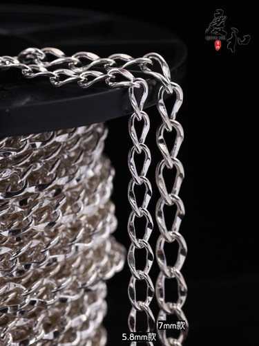 庆和纯银925手链锤扁侧身半成品链银饰手工DIY加粗毛衣项链日韩 - 图0