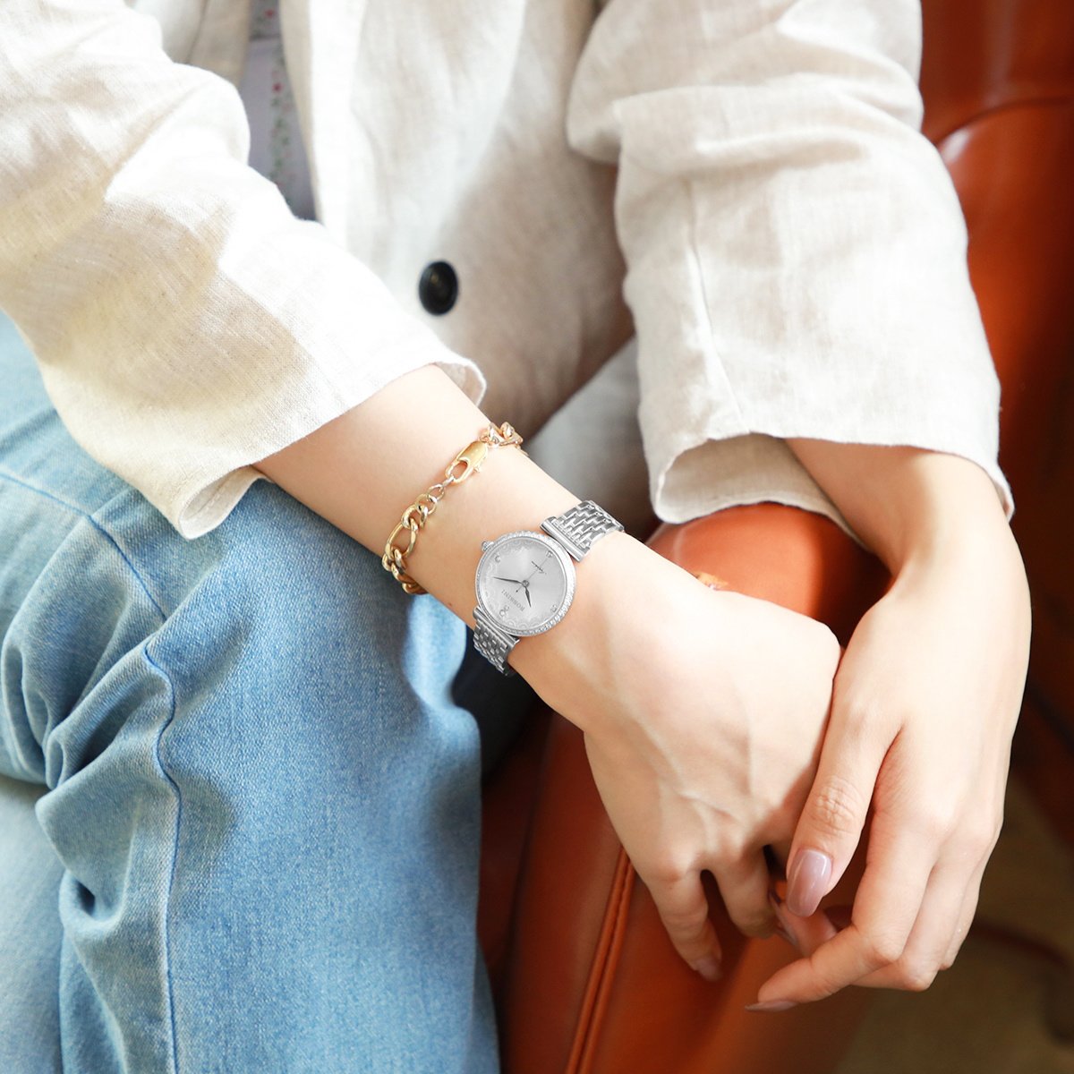 罗西尼手表女玫瑰金时尚潮流镶钻女士手表腕表情人节送女友518856