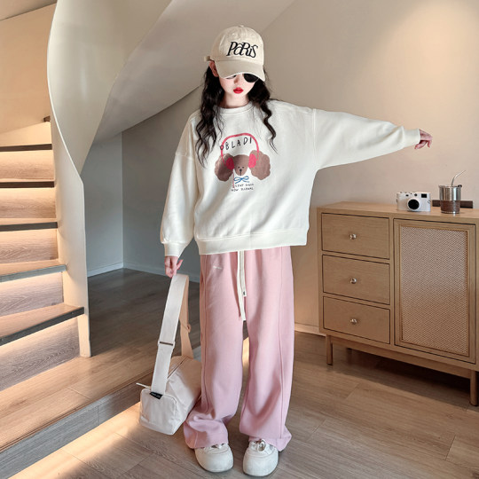 女童加绒套装2025新款儿童洋气卫衣秋冬装大童女孩运动加厚两件套