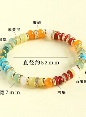 进口2025新款多巴胺宝石手链女彩虹金钻多宝药片高级感和田玉水晶