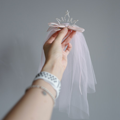 儿童立体皇冠头纱款发夹小女生顶夹生日宴会拍照头饰公主款发卡 - 图2