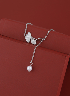 s925纯银银杏叶流苏项链锁骨链