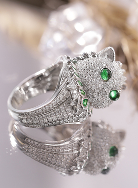 设计师纯银仿真祖母绿宝石戒指