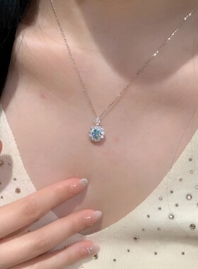 正品S925纯银项链闪耀星芒项链女轻奢小众满钻一克拉白锆石锁骨链