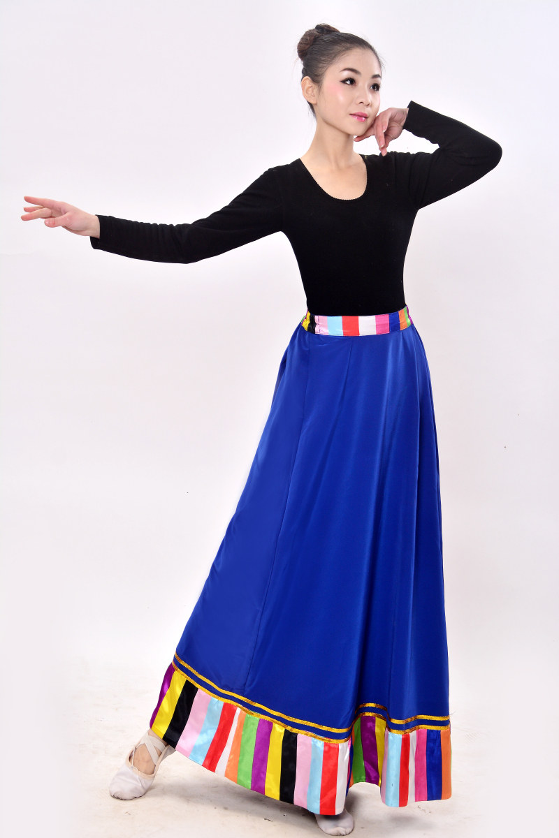 藏族水袖练习裙锅庄练功半身裙 芭缇蝶民族服装/舞台装