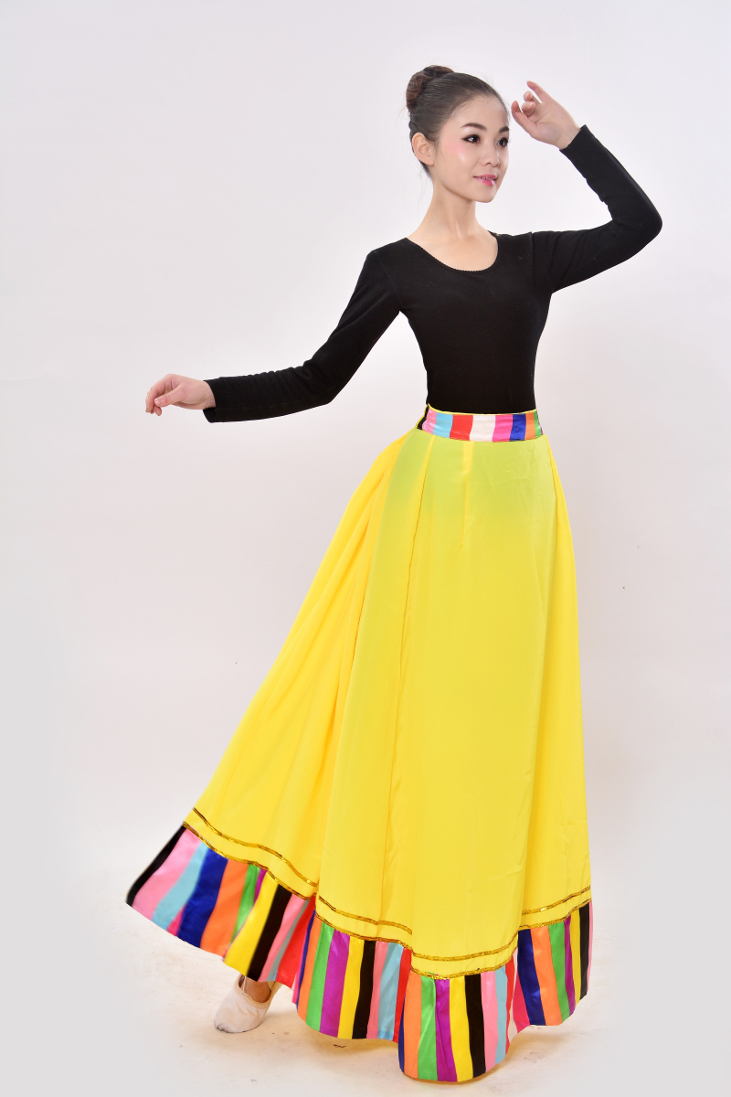 藏族水袖练习裙锅庄练功半身裙 芭缇蝶民族服装/舞台装