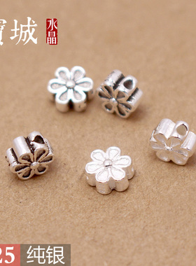 小花s925立体双面泰银水晶隔珠