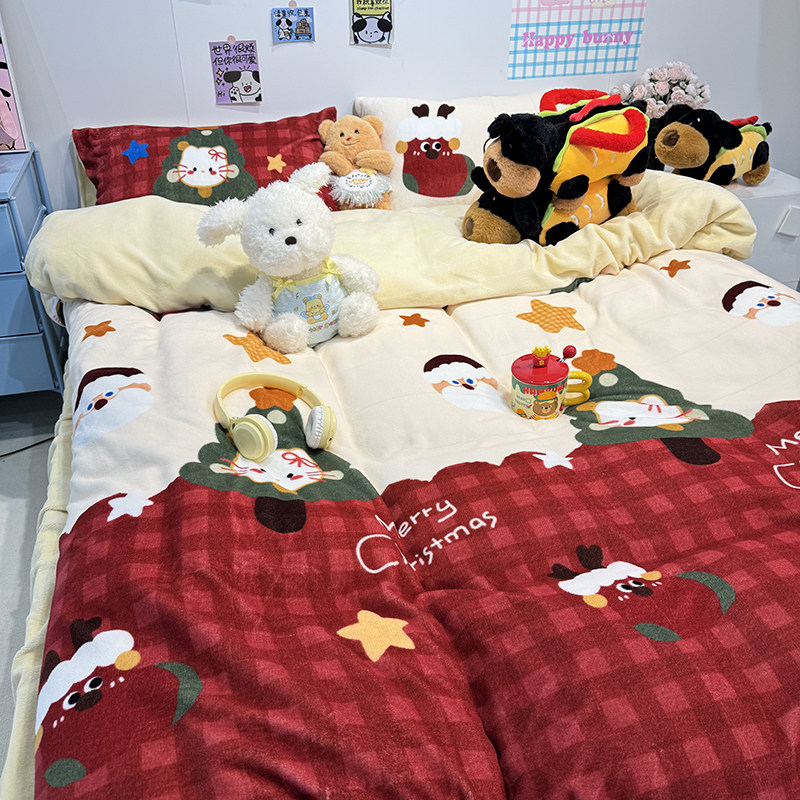 晚安猫新年限定可爱卡通牛奶绒四件套保暖宿舍三件套床单床笠床品,淘宝优惠券,粉丝福利购,淘宝优惠卷