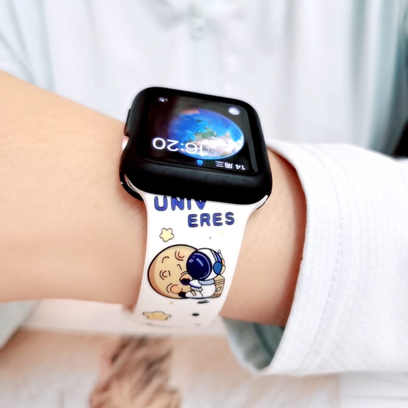 宇航员适用苹果iwatch9硅胶手表带女applewatchSE876可爱卡通表带-图1