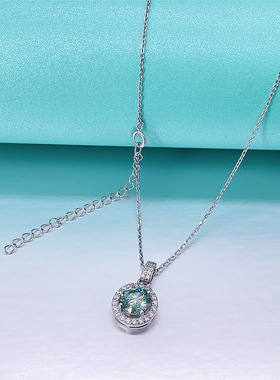 S925银镶蓝绿莫桑石项链火彩