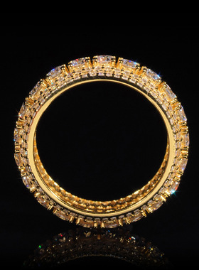 欧美男士嘻哈S925银镶莫桑钻戒