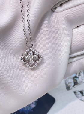 四叶草D色莫桑石S925镀金锁骨链