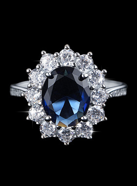 现货时尚奢华锆石耳钉项链戒指珠宝套装 高碳蓝宝石耳钉戒指项链