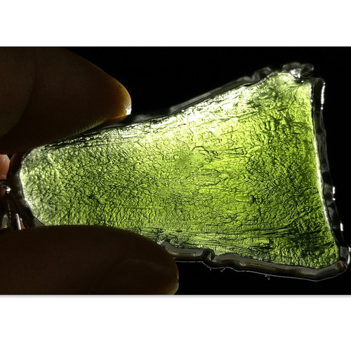 保真纯天然捷克陨石Moldavite 捷克玻璃陨石吊坠 纯银镶嵌绿陨石1 - 图1